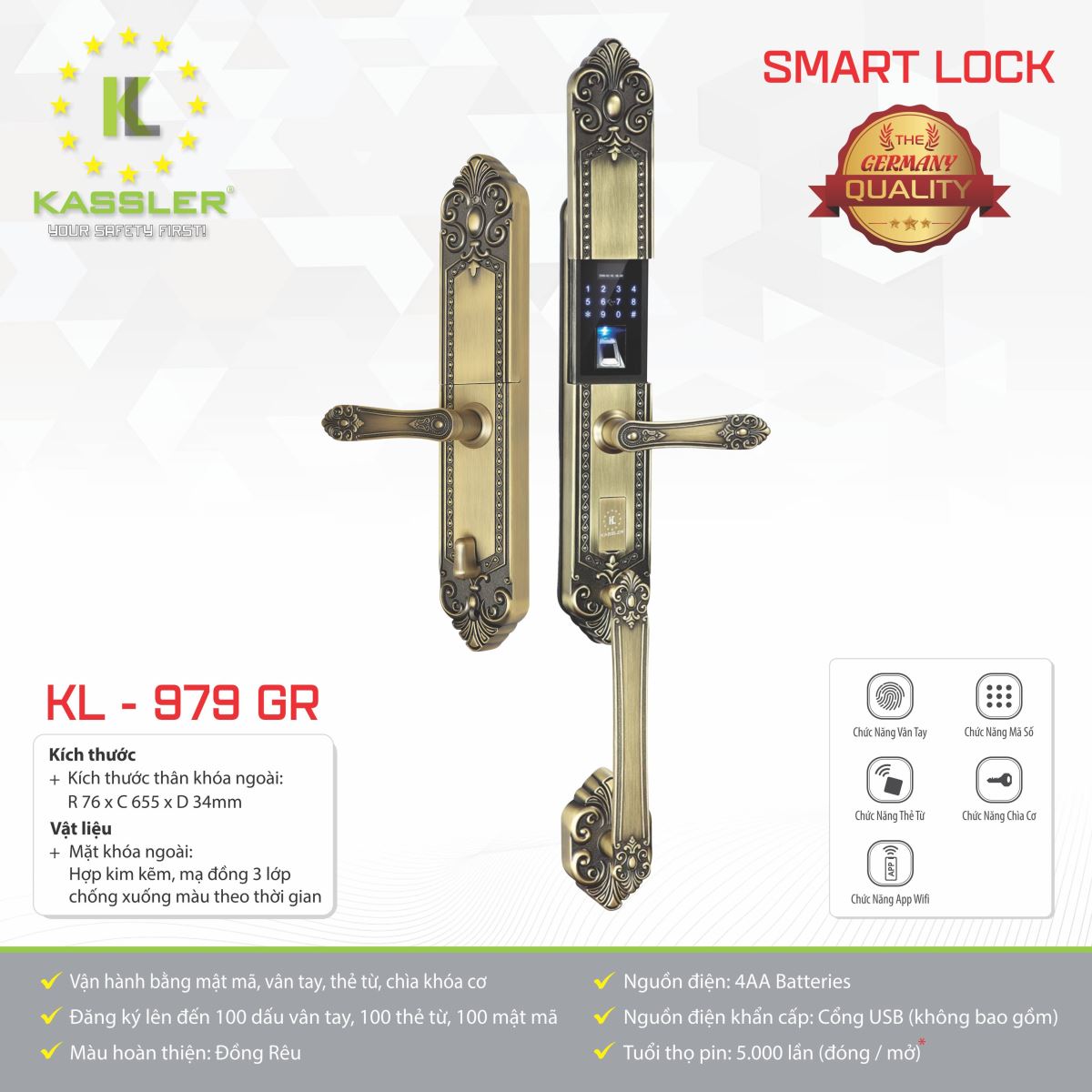 Khóa đại sảnh Kassler KL979 GR